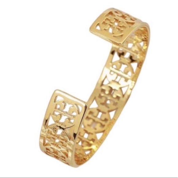 🆕 Tory Burch Authentic Gold Wide Logo Cuff Bracelet - Picture 6 of 8